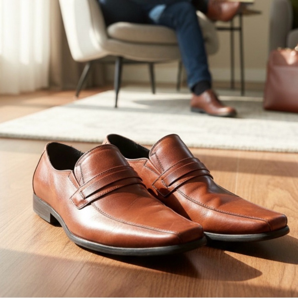 Call It Spring Tan Leather Slip-On Loafers size 10.5 brown
